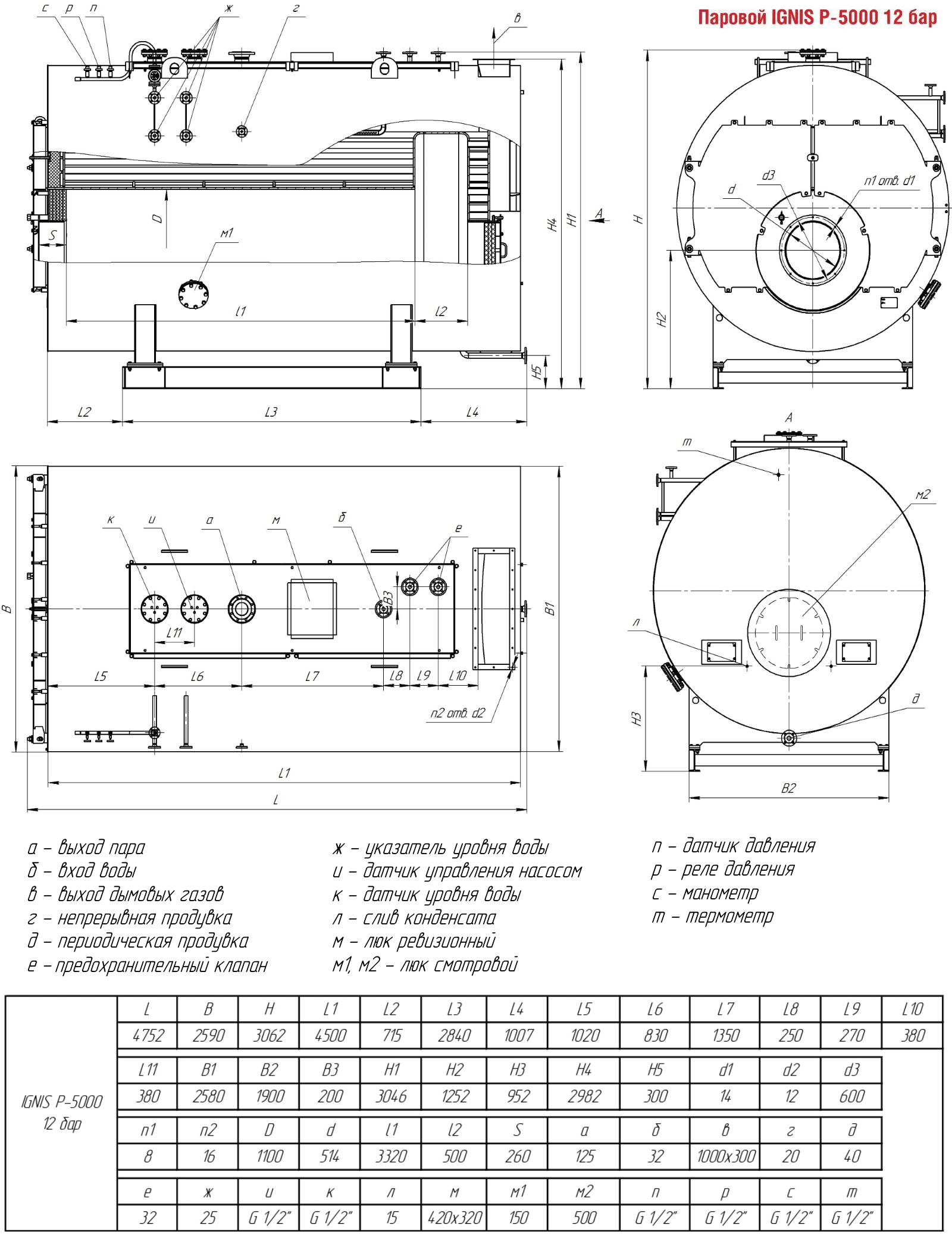  Паровые трехходовые котлы IGNIS P (газ, дизель) Arcus IGNIS P-5000 12 бар